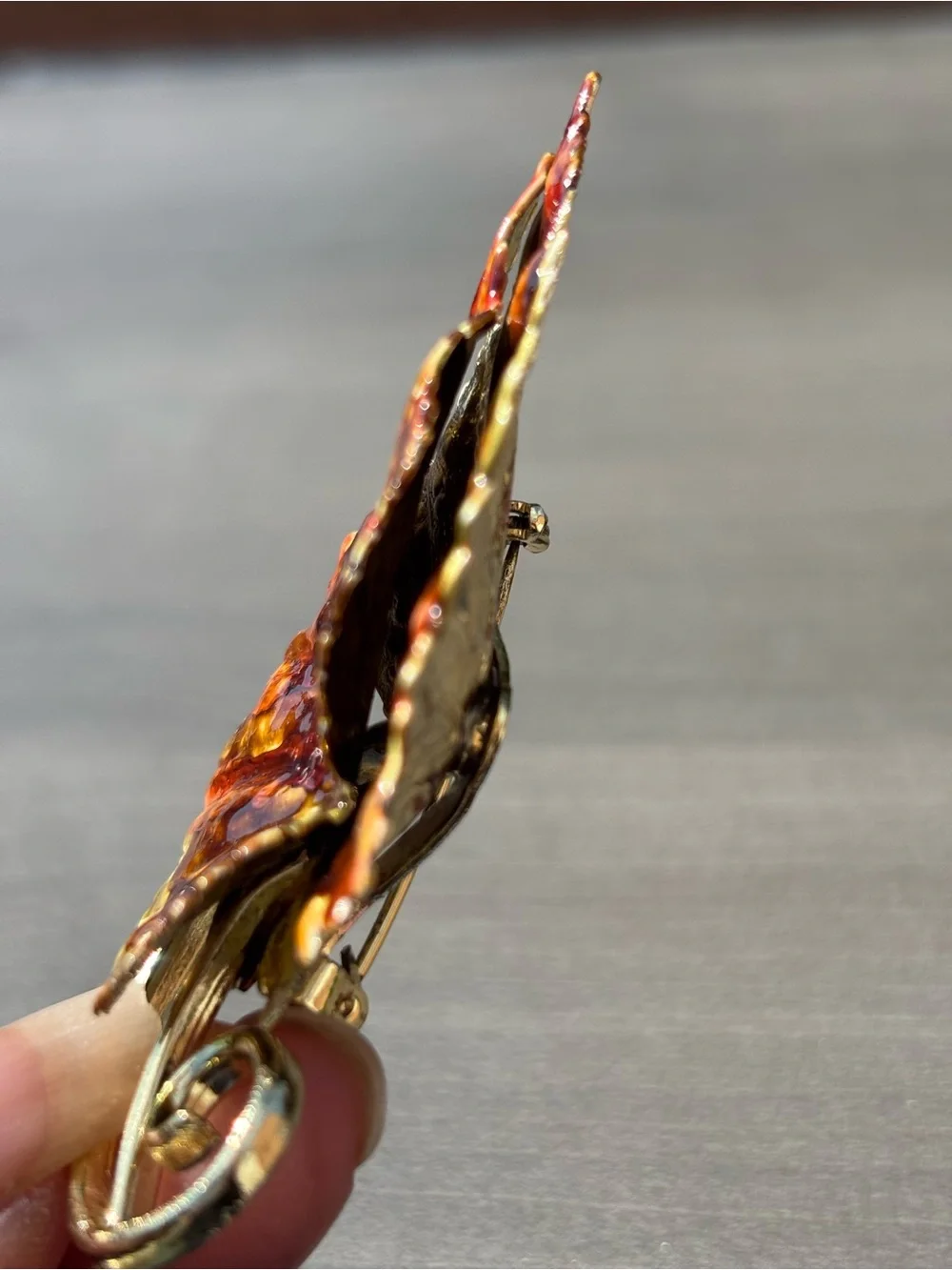 Vintage Signed Coro Enamel Gold Tone Autumn Leaf Brooch in Brown and Gold Tones